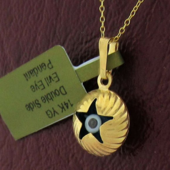 Evil Eye Double Side Star Pendant 14k Yellow Gold